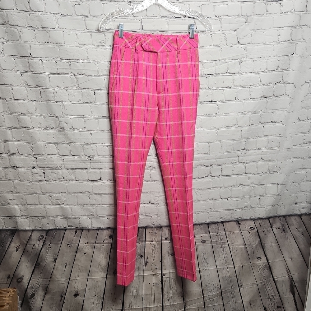 Matthew Adams DOLAN Neon Pink Plaid Pants Size US0 (EU/UK32) NWOT